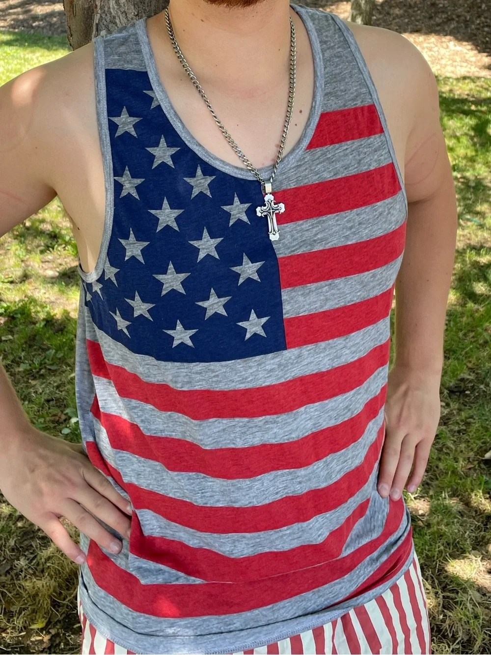 MAD ENGINE USA MEN American Flag Stripe Tank Top INDEPENDENCE DAY SHIRT STAR GYM